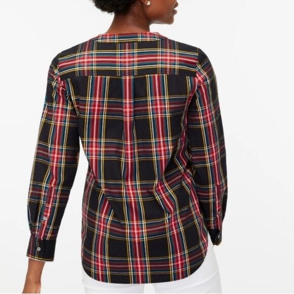 J. Crew Tartan Plaid Cotton Poplin Jewel Buttons Popover Top size S - Picture 2 of 12